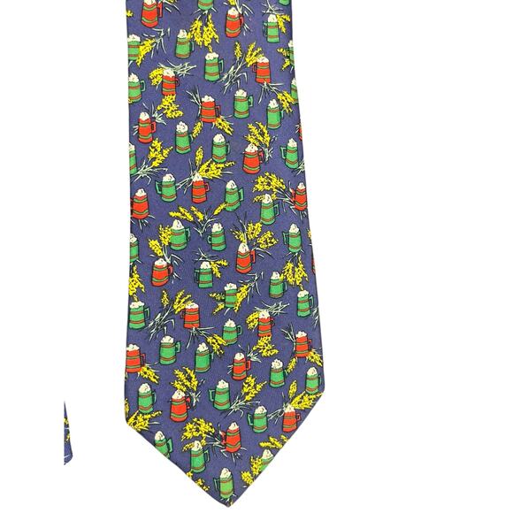 Hermes tie Made for Kronenbourg Breweries in Blue with Beer Mugs and Barley RARE - Picture 9 of 9